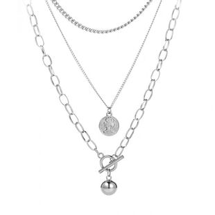 ins欧美冷淡风三层叠带嘻哈长款项链男女百搭硬币毛衣链土酷暗黑