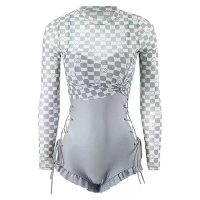 笑脸印花性感连体泳衣罩衫二件套