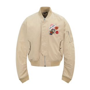 OaOO短宽徽章bomber棒球复古boxy飞行夹克棉服外套秋冬休闲夹克