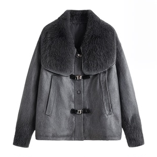 真狐狸毛毛领皮草大衣女拼接2025冬新款大牌奢华时尚鹅绒羽绒外套