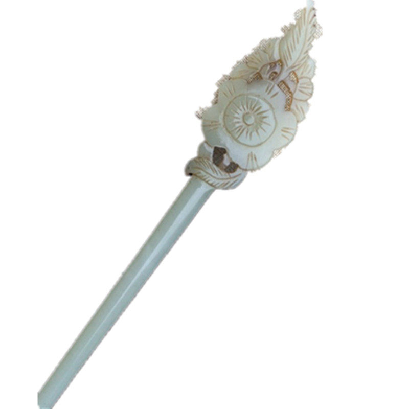 和田玉花朵玉簪发簪青白玉花开福贵簪头玉簪子