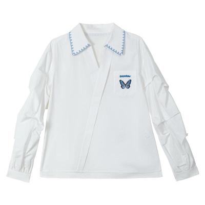 KEIKO气质蝴蝶绣白色v领衬衫