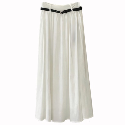 天丝松紧腰长款A字半身裙显瘦