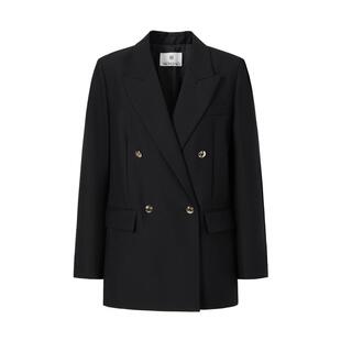 MOISSAC摩萨克秋翻驳领黑色西装外套上衣女