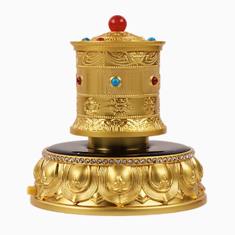藏式家用合金电动转筒六字八吉祥车载香薰太阳能静音汽车装饰摆件