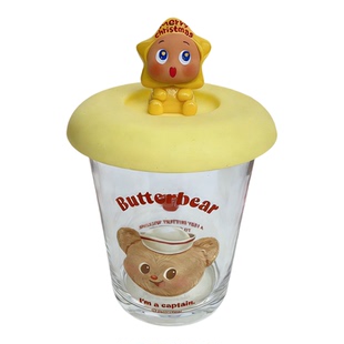 通用马克杯盖适用有点淘气pingu联名黄油小熊玻璃杯星星仔硅胶盖