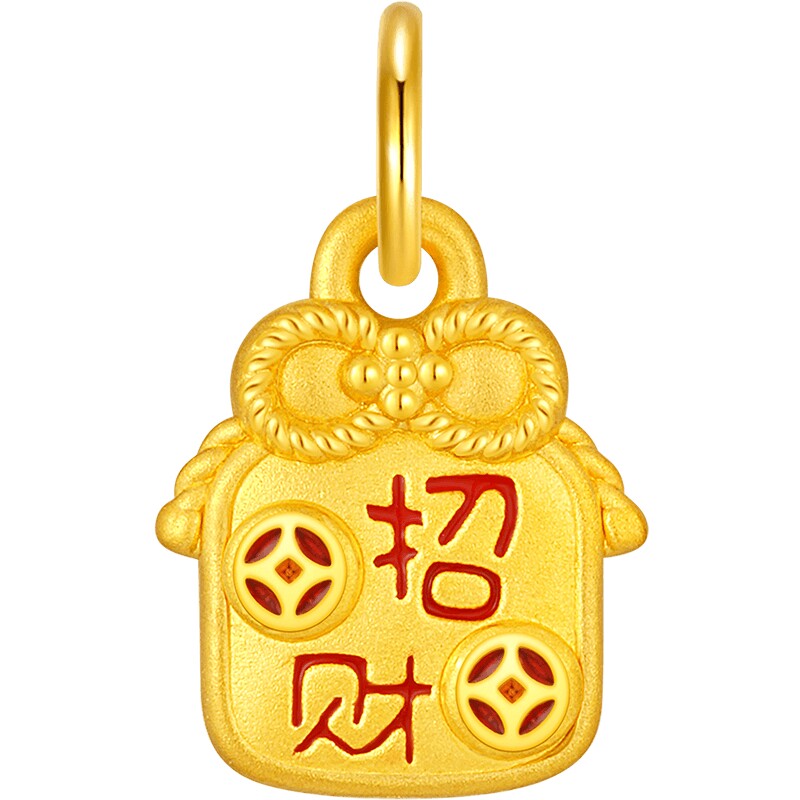 潮宏基国色系列黄金吊坠足金挂坠5D硬金转运串珠福袋生日送礼