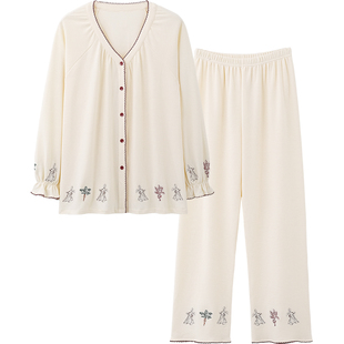 思莉太太睡衣女款2025新款长袖法式高级感漂亮出门妈妈刺绣家居服