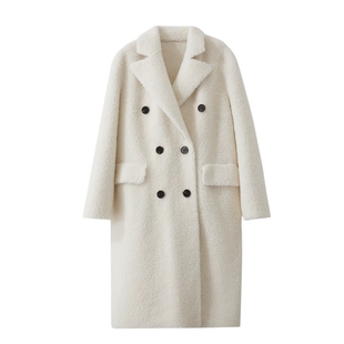 Amii2025冬新款西装领双排扣全羊毛颗粒绒皮草大衣女温暖宽松上衣