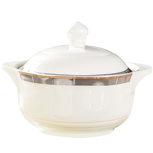 大容量耐高温汤锅玉米排骨汤双耳带盖食品级汤古可微波炉陶瓷汤盆