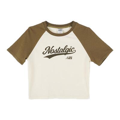 A21女装针织修身插肩短袖T恤