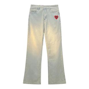 查尔斯桃心微喇弯刀牛仔裤男款美式高街直筒宽松2025新款休闲长裤