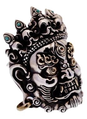 渡鸦护法神大黑天925银嵌金戒指
