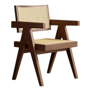 实木餐椅家用餐桌椅昌迪加尔椅子软包藤编餐椅书房阳台休闲靠背椅