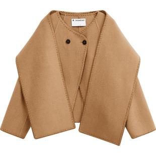 【播奥莱】【100%绵羊毛】播短款毛呢外套冬设计感斜门襟上衣女