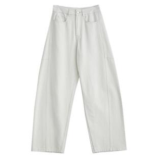 奕兮小个子加绒白色牛仔裤高腰镰刀裤宽松阔腿裤显瘦休闲弯刀裤女