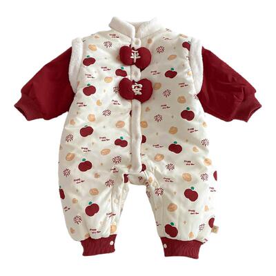 拉果拉宝宝新年战袍连体衣内里牛奶绒锁温保暖婴儿国风拜年服爬服