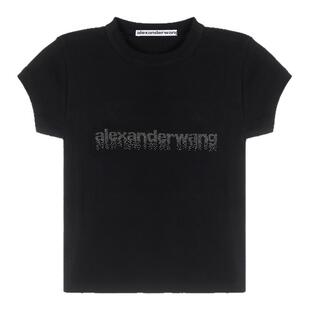 Alexander Wang女士修身短款碎钻字母短袖圆领纯棉辣妹T恤 301574