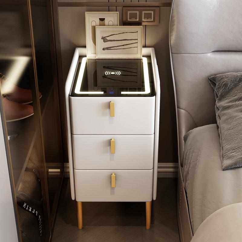 实木床头柜保险箱一体智能小型简约现代带家用防盗极窄多功能卧室