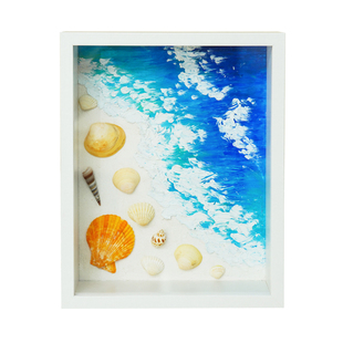 立体中空贝壳相框摆台手工diy收纳展示盒带小夜灯海螺做装饰画框