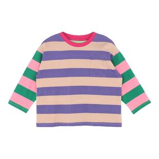 大耳象女童后背印花条纹T恤秋季新款宝儿小众纯棉圆领长袖上衣