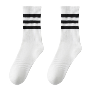 配鲨鱼裤的袜子女秋冬款加厚长袜三杠条纹纯棉棉线外穿运动中筒袜