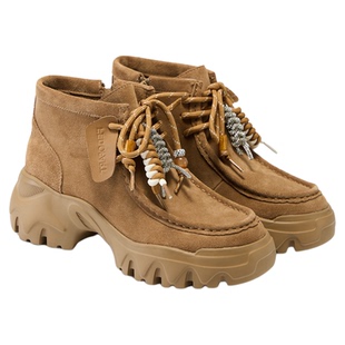 fed粗跟短靴冬季新款女靴时装靴真皮运动靴加绒马丁靴女款YAB160