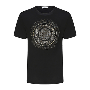 宾度男装春夏季男士轻奢3D浮雕徽标烫钻短袖T恤男凉感夏季上衣