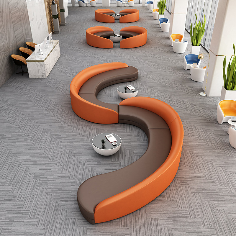 现代办公室沙发茶几组合异形简约休闲前台大堂休息区时尚弧形套装
