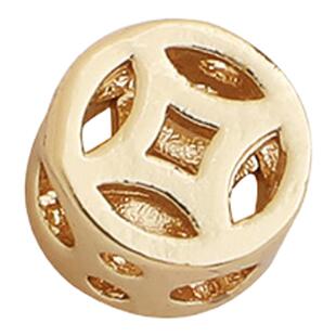 14K包金保色十字通孔镂空铜钱隔珠立体钱币串珠编绳diy饰品配件