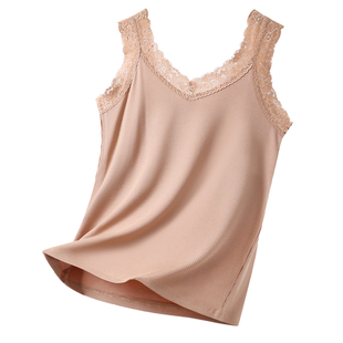 法式蕾丝V领背心女内搭百搭针织吊带上衣 黑色修身打底2026春新款