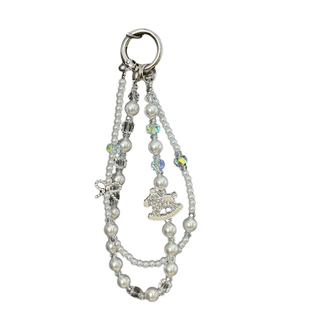 满钻木马手机链双层珍珠手腕挂链精致漂亮水晶手提链条轻奢高端小马手链女手工串珠高级感挂绳包包钥匙挂饰壳