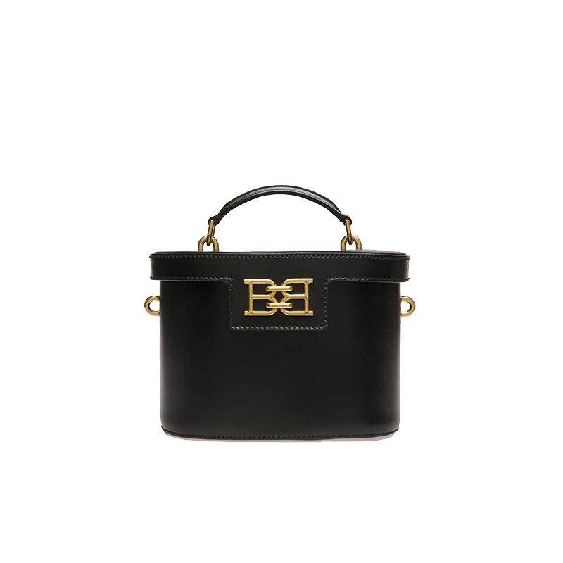【自营】Bally/巴利时尚女士牛皮金扣黑色手提化妆斜挎包6301611