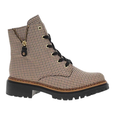 代购rieker女士马丁靴透气耐磨防滑轻便格纹系带侧拉链圆头休闲