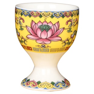 家用佛堂观音莲花供水杯珐琅彩绘陶瓷贡杯供佛杯财神招财关公酒杯