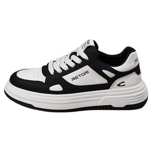 德国骆驼动感男鞋夏季透气黑白板鞋青少年真皮厚底增高运动休闲鞋