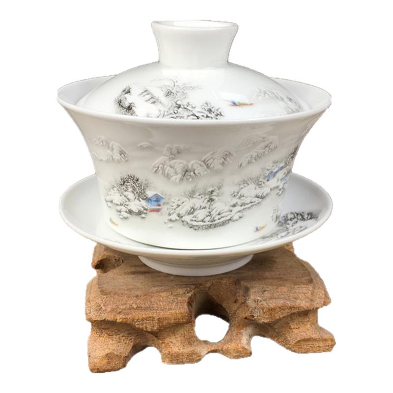 景德镇大号陶瓷盖碗 青花瓷三才碗 三泡炮台茶杯 马蹄饭杯包邮