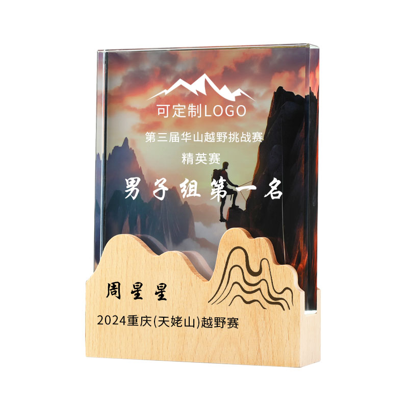 高端实木水晶奖杯木质奖牌授权牌