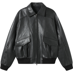 LEZORA ro*w同款植鞣羊皮欧洲爆火vintage复古宽松插肩袖老爹皮衣