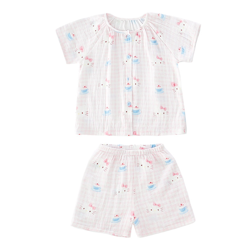 女童夏季纯棉纱布家居服套装