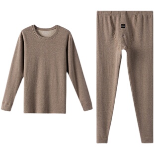 圆领加厚加绒桑蚕丝保暖内衣男士套装棉质秋衣秋裤衬衣棉毛衫防寒