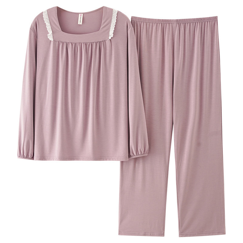 莫代尔女长袖家居服套装超柔软
