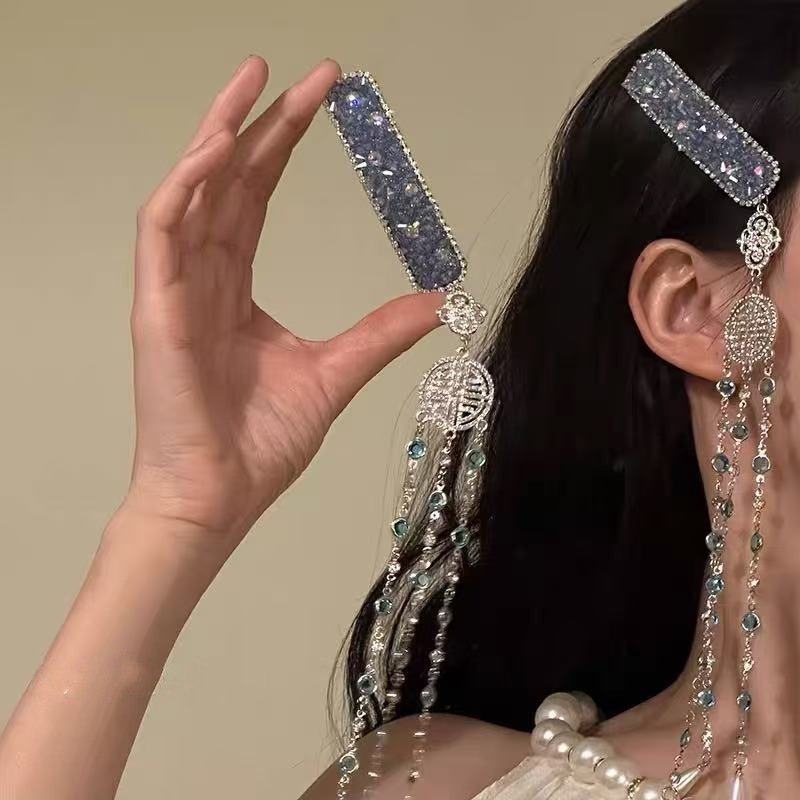 新中式复古神女珍珠流苏设计众发夹头饰轻民族蒙古族高级刘海小奢