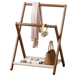 床头衣帽架落地小实木卧室晚上睡觉临时搭衣裤收纳北欧挂衣架家用