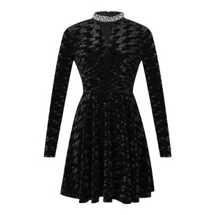 黑色细闪圆领长袖连衣裙2025新款女冬季适合小个子的穿搭短款裙子