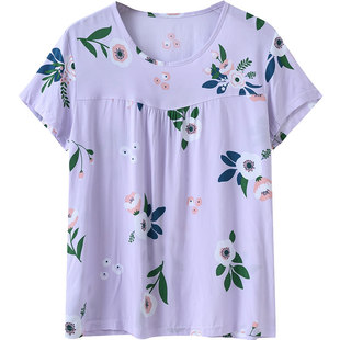 中老年棉绸睡衣女款夏季可外穿奶奶短袖单件上衣妈妈老人凉感短袖