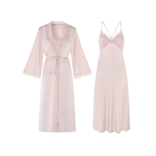 带胸垫法式睡袍性感真丝睡衣女性感吊带睡裙长款晨袍桑蚕丝家居服