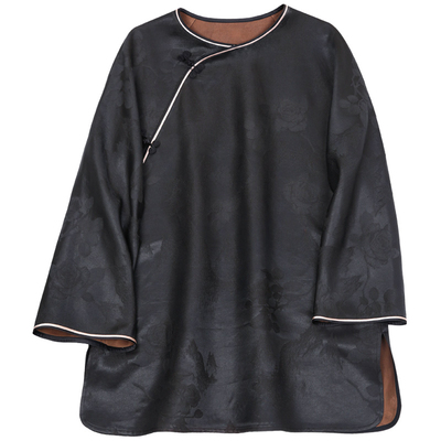 菲伊唐秋真丝提花缎香云纱上衣女