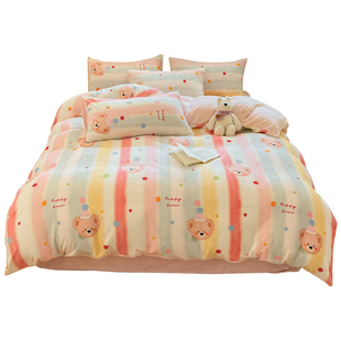 卡通牛奶绒被套单件秋冬季加绒加厚双面珊瑚绒床单四件套床上用品