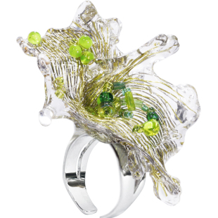 ATRIAL SENSING绿色小众轻奢设计感戒指优雅花朵夸张烟花开口戒女